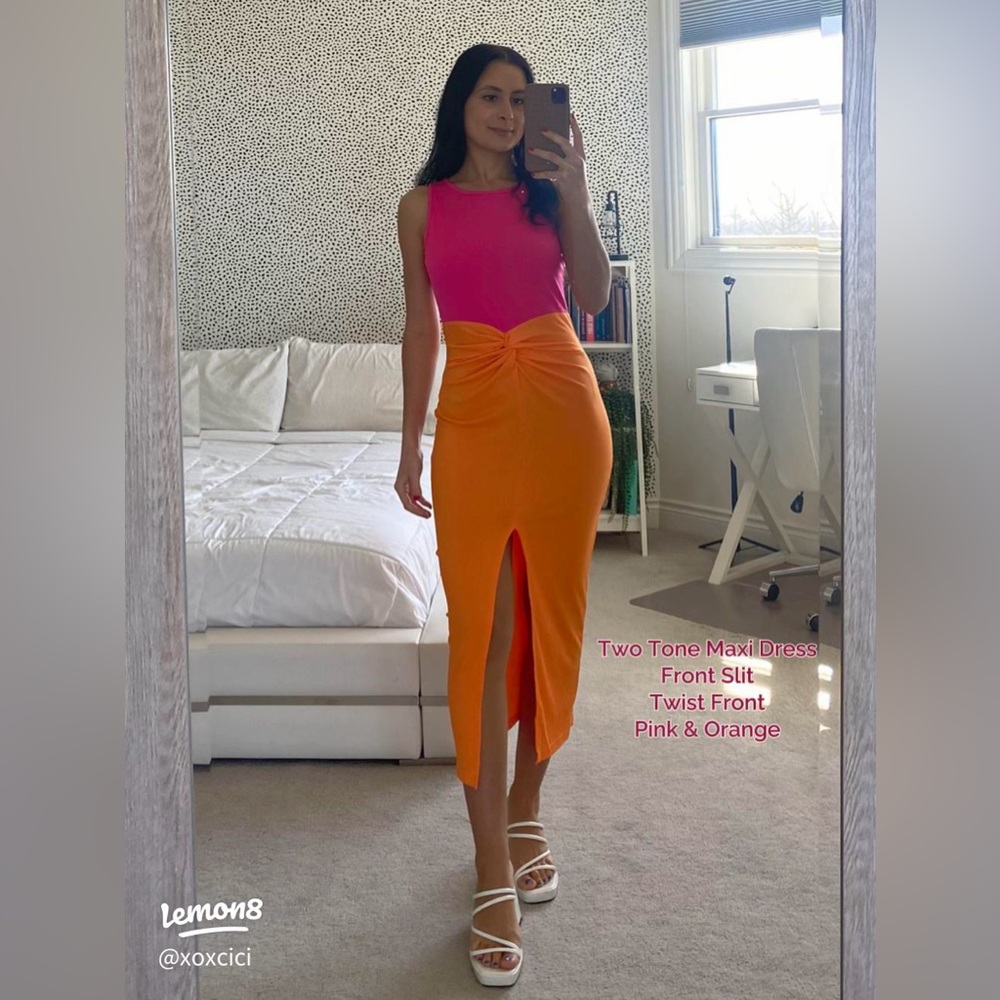 Vibrant Orange and Pink Maxi Dress